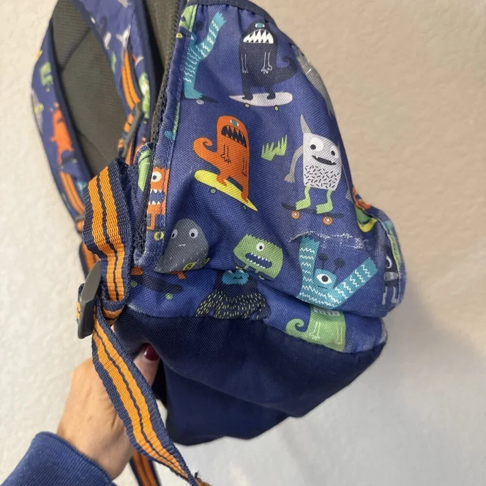 Pottery Barn Kids Mackenzie Backpack Blue Monsters Characters School Bag 17”